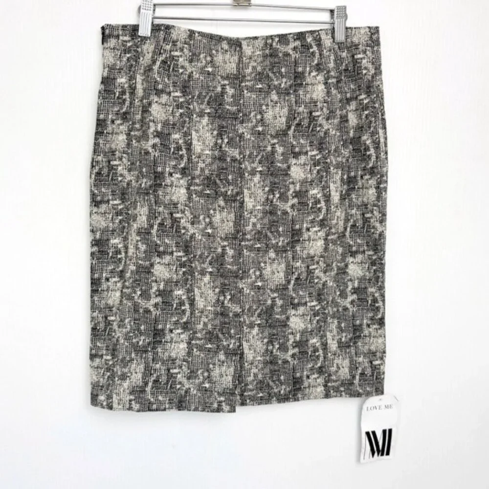 MM. Lafleur Crosby Pencil Skirt Scribble Jacquard Black Cream Size 8 NEW